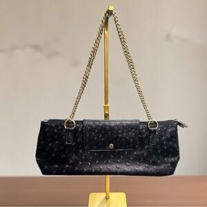 NWOT Roberta Amee Black Simulated Ostrich Insulated Wine Bag with‎ Chain Strap